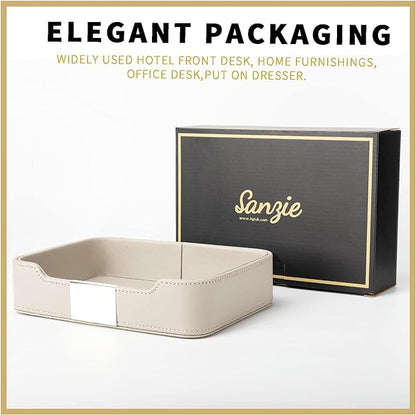 SANZIE Luxury Leather Tray Desktop Storage Catchall Organizer Decorative Tray - Image 5