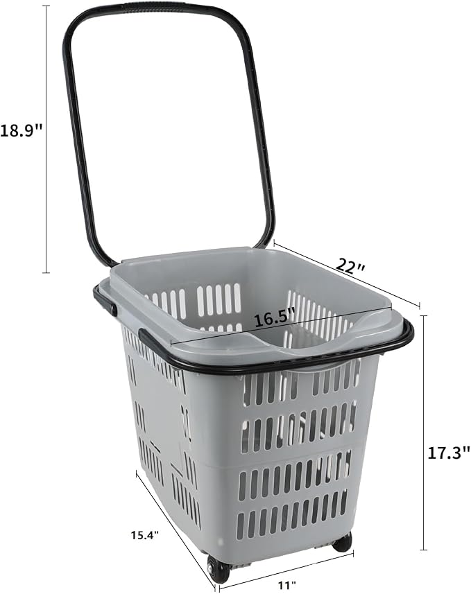 50 L Plastic Rolling Shopping Basket - Image 2