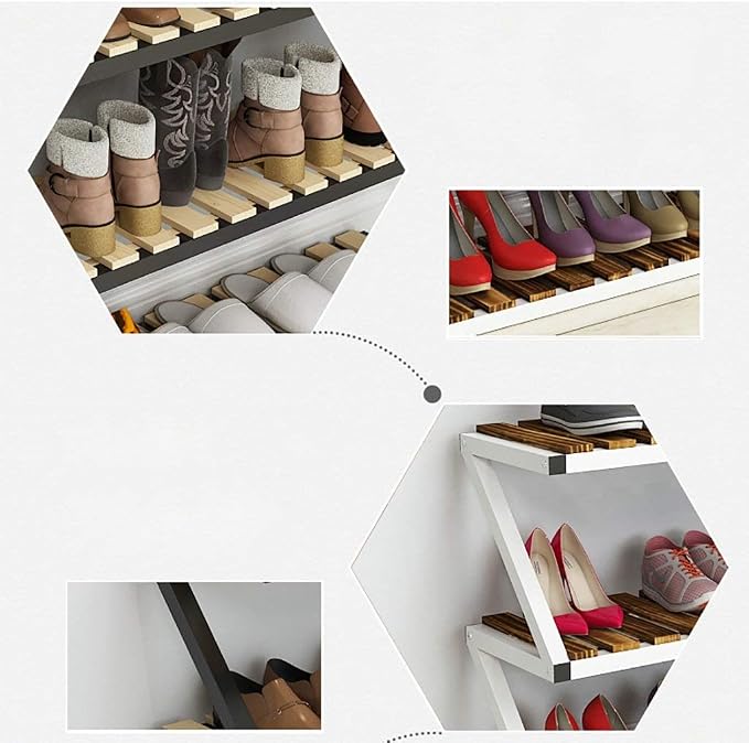 Shoe Rack, Household Solid Wood Iron Standing Storage Bench Shoes Organizer - Image 4