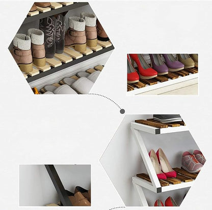 Shoe Rack, Household Solid Wood Iron Standing Storage Bench Shoes Organizer - Image 4