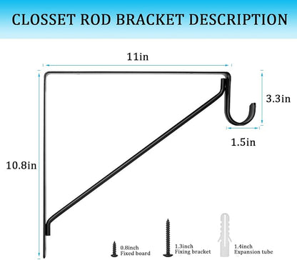 4PCS Heavy Duty Black Closet Rod Brackets 11 x 11 Inch, 1-3/8Inch Diameter - Image 2