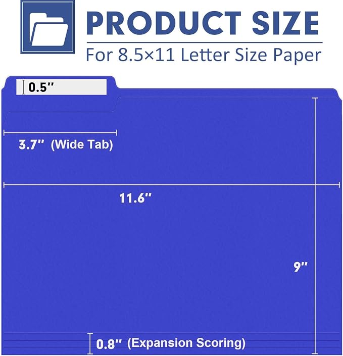 File Folder, PANDRI 120 Pack File Folder, 1/3 Cut Tab, Letter Size, Filing - Image 2
