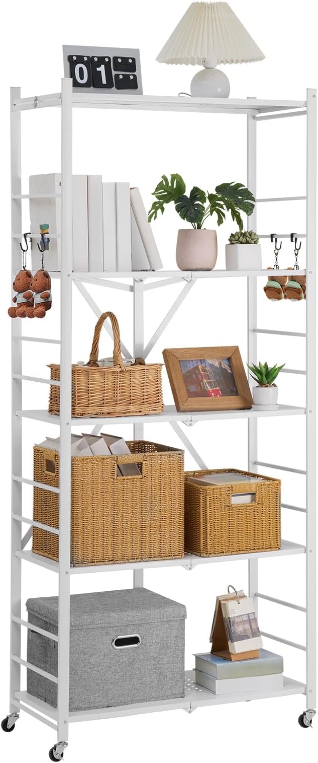 VEVOR 5-Tier Foldable Storage Shelf, 32W x 14D x 72H Inch Folding Metal Rack - Image 10