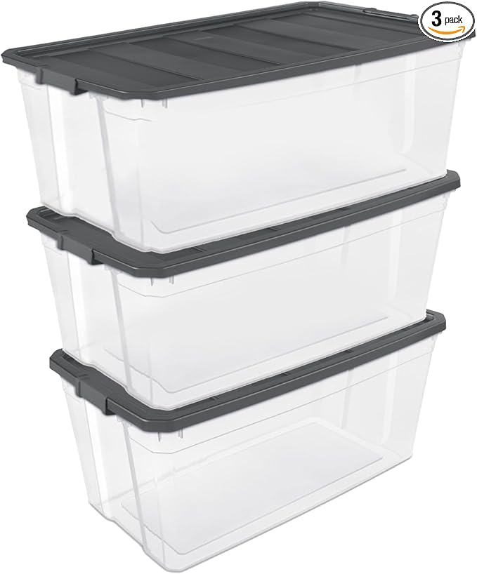 Sterilite 3-Pack Modular Stacker Box, Durable Clear Plastic Storage Bins by Sterilite