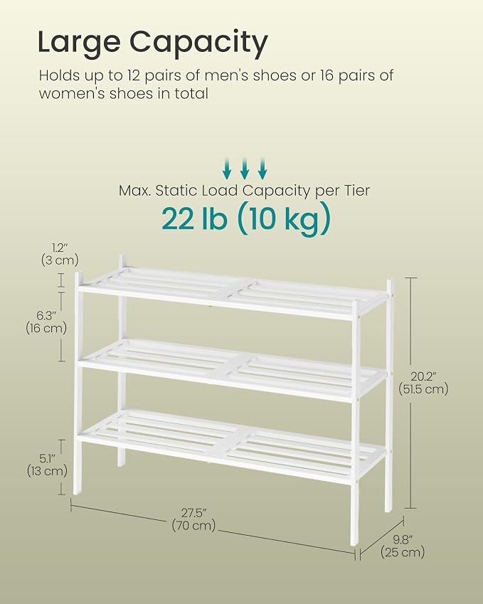 SONGMICS Bamboo Shoe Rack for Closet, Stackable Shoe Oragnizer - Image 3
