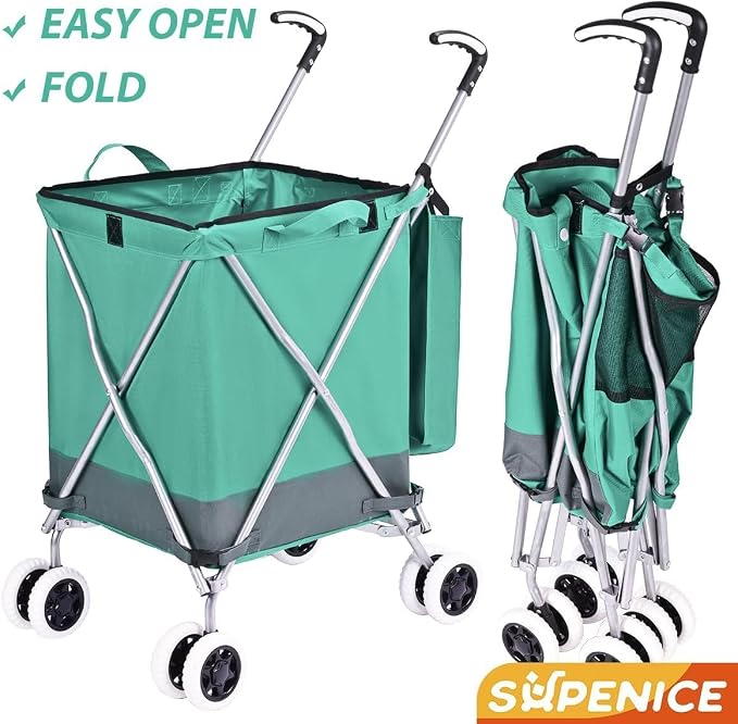 Folding Shopping Cart for Groceries, Water-Resistant Heavy-Duty Canvas Trolley - Image 2