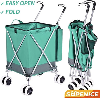 Folding Shopping Cart for Groceries, Water-Resistant Heavy-Duty Canvas Trolley - Image 2