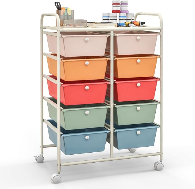 Giantex 10 Drawers Rolling Cart, Classroom Organizers, Storage Cart by Giantex