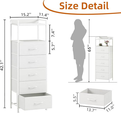 Somdot Tall Nightstand with 5 Drawers, Vertical Fabric Dresser - Image 3