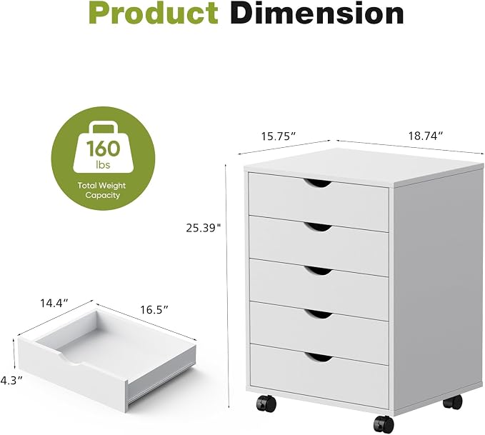 Sweetcrispy 5 Drawer Wooden Dresser, Storage Cabinets, Room Organization | - Image 3