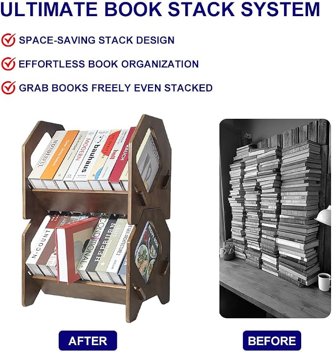 2 Pack Desktop Bookshelf, Stackable Book Organizer - Image 6