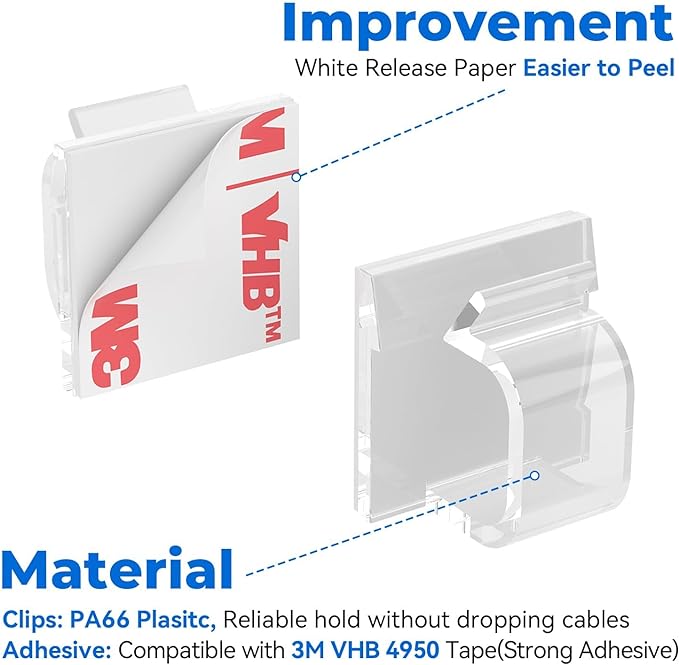 Large Cable Clips 40pcs with Strong Adhesive Tapes, Wire Holder Organizer Cord - Image 2
