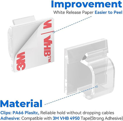 Large Cable Clips 40pcs with Strong Adhesive Tapes, Wire Holder Organizer Cord - Image 2