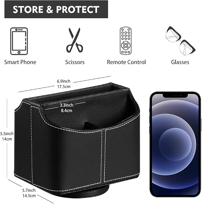 Leather 360° Spinning Remote Control Holder, Pencil Pen Holder - Image 2