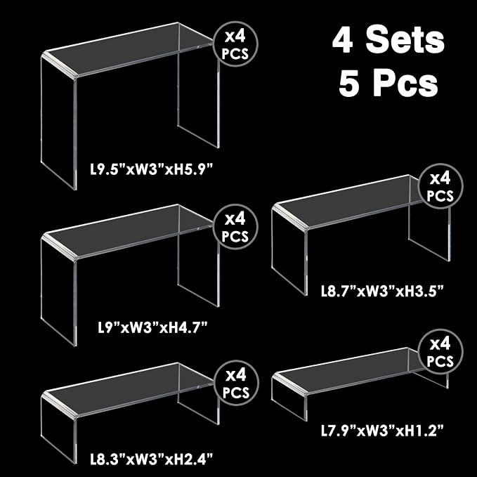 Fixwal 20pcs Large Acrylic Risers 4 Set Acrylic Display Stand Perfume Organizer - Image 2