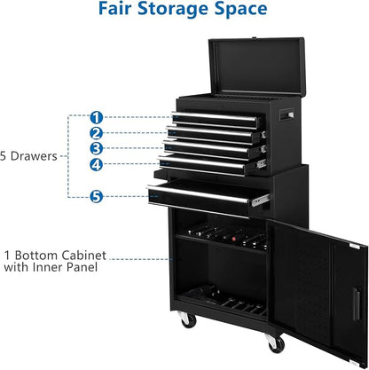 TUFFIOM 5-Drawer Rolling Tool Chest, Tool Storage Cabinet w/Drawers, Lockable - Image 4