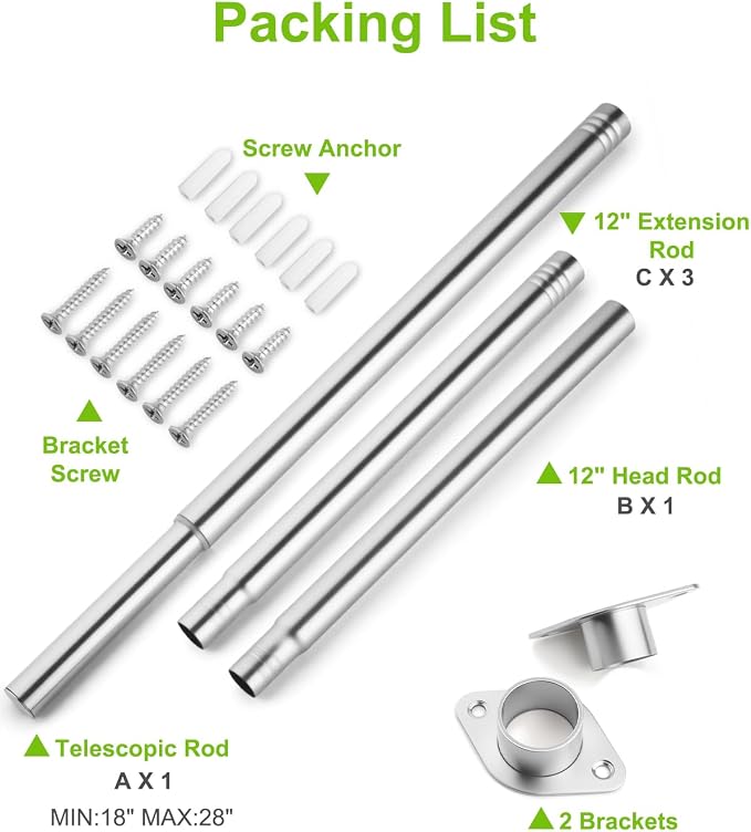 Closet Rod 1 Pack, Adjustable Clothes Haning Rod 66 to 76 Inches, Stainless - Image 6
