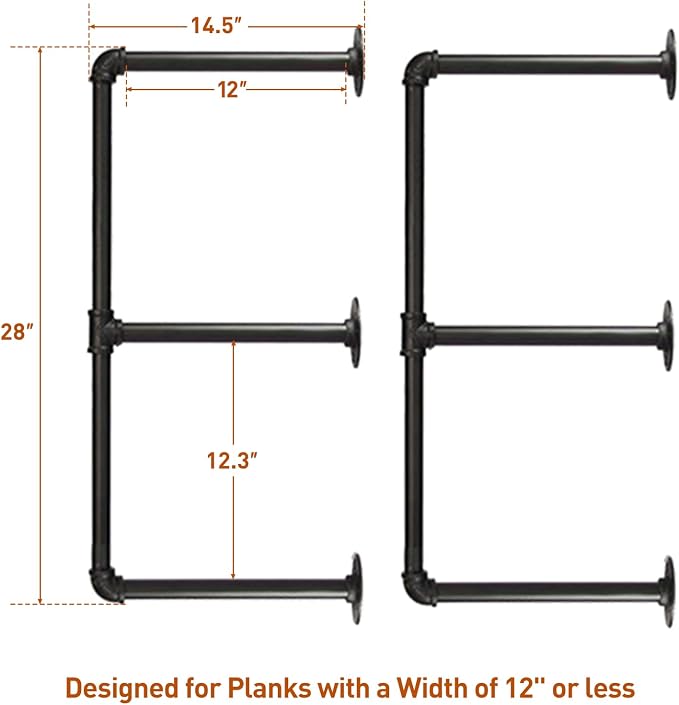 HITOMEN Industrial Iron Pipe Shelves, 2 Set 3-Tier, DIY Open Bookshelf Bookcase - Image 3