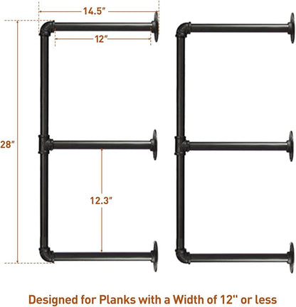 HITOMEN Industrial Iron Pipe Shelves, 2 Set 3-Tier, DIY Open Bookshelf Bookcase - Image 3