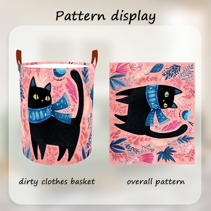Laundry Baskets 15.7x19.7 Inch Large Black Cat Bird Floral Scarf Design - Image 5