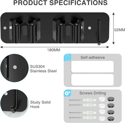 homeasy Wall Mount Mop and Broom Holder, Heavy Duty Stainless Steel Organizer - Image 5