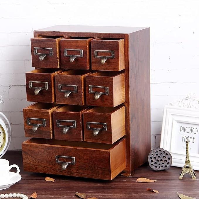 Library Card Catalog Solid Wood Small Curio Cabinet l Retro Storage Organizer - Image 2