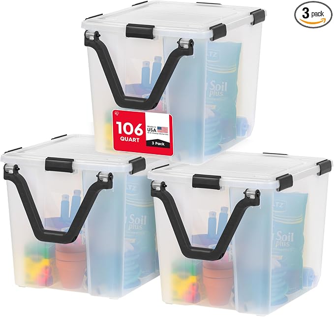 IRIS USA 106 Quart WEATHERPRO Wheeled Plastic Storage Bin Tote Organizing by IRISUSA