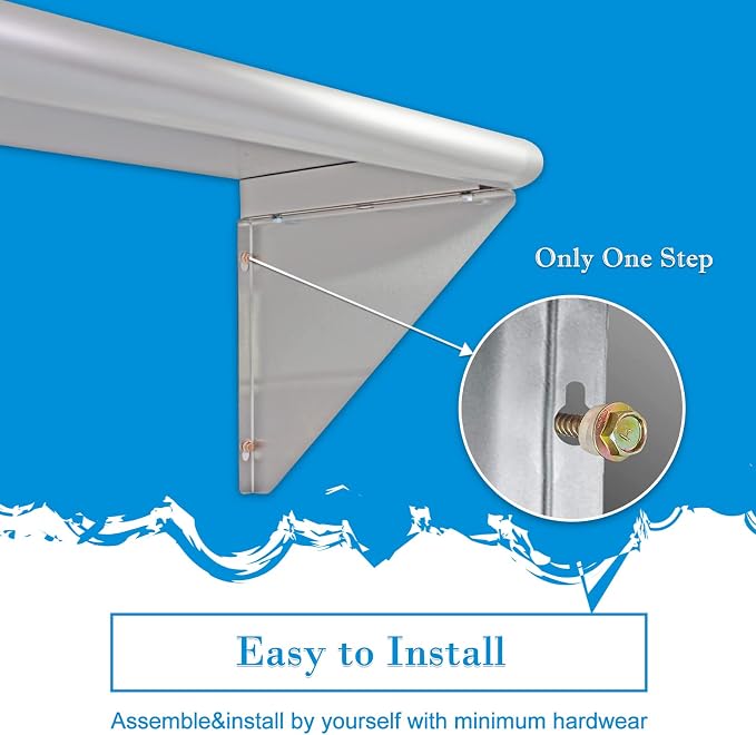 Stainless Steel Shelf 12x48 Inches, NSF Commercial Metal Wall Mounted Rack - Image 5