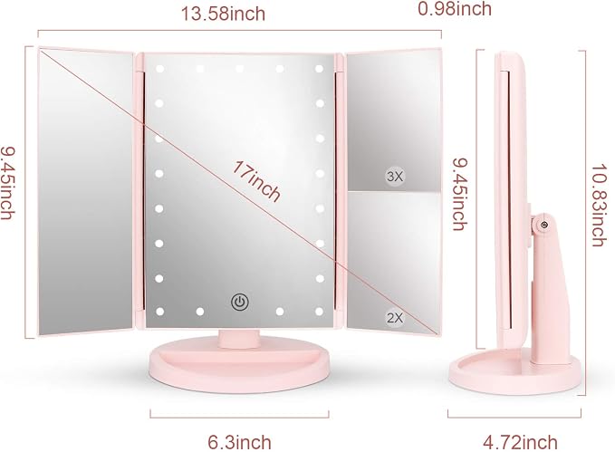 deweisn Tabletop Mount Tri-Fold Lighted Vanity Mirror - Image 3