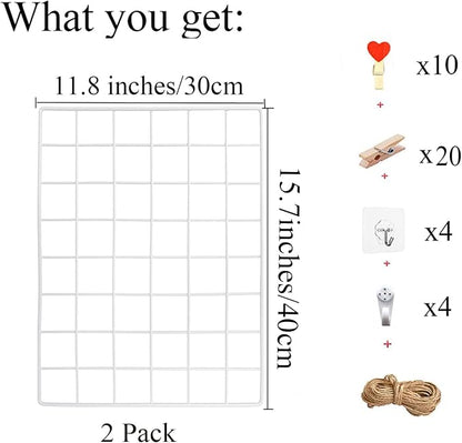 GBYAN Wall Grid 2 Pack Wire Photo Grid Panels Memo Board Wall Organizer - Image 2