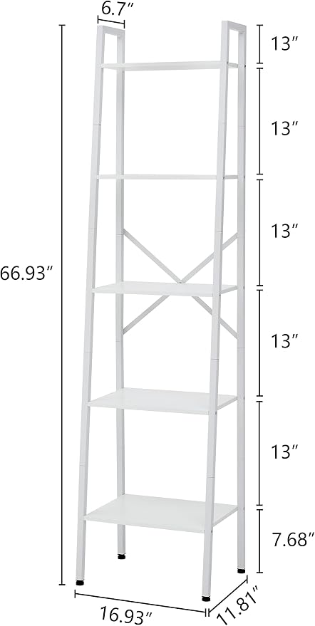 Hoctieon 5-Tier Industrial Ladder Bookshelf, Narrow Ladder Shelf, Tall Standing - Image 10