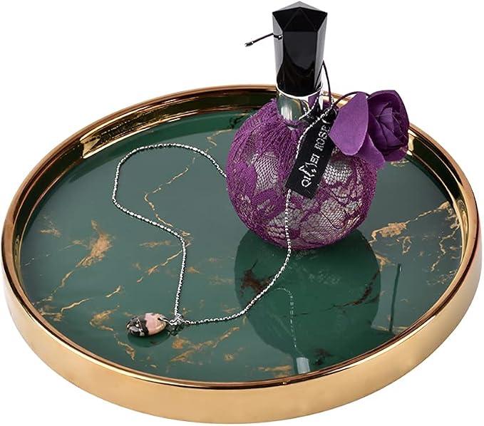 Makeup Perfume Organizer Round Bathroom Vanity Tray Decorative Dresser Tray - Image 6