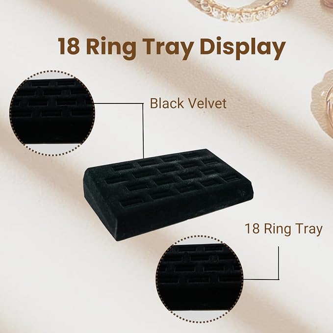 Novel Box 18-Slot Black Velvet Rings/Earrings/Cufflinks Holder Tray - Image 3