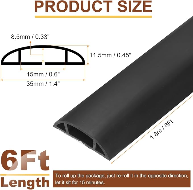HARFINGTON 6ft Cord Cover Floor W0.6 x H0.33 Inner Channel PVC Hide Extension - Image 2