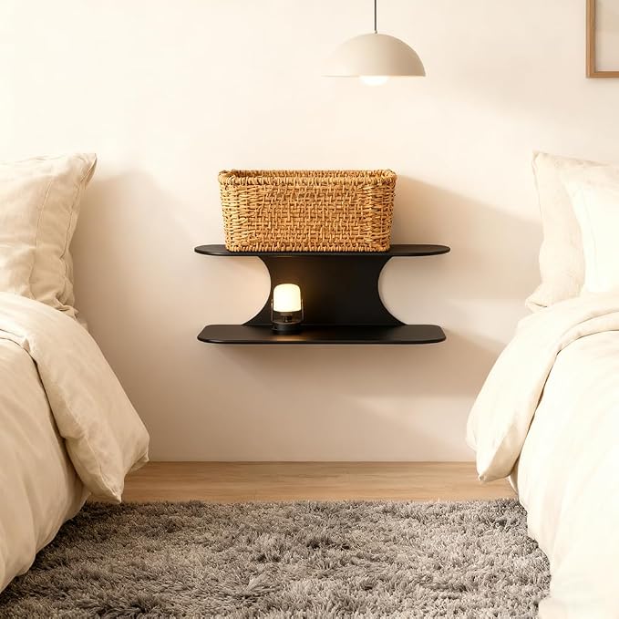 Simple Metal Floating Nightstands Set of 2, Wall Mounted Black Bedside Shelf - Image 5
