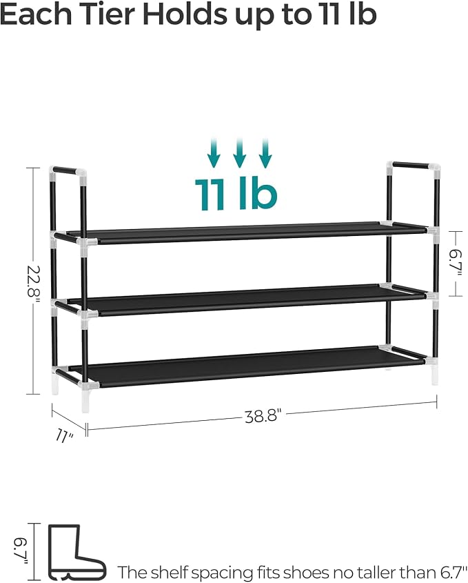 SONGMICS 3-Tier Shoe Rack, Shoe Storage - Image 3