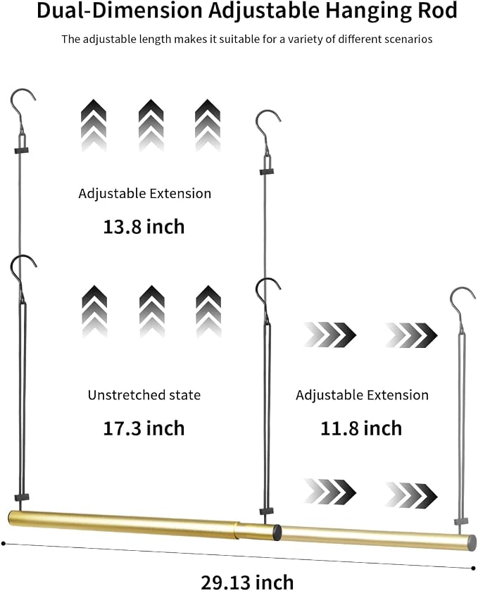 BaiNong Adjustable Closet Hanging Rod 17-30" Gold Closet Rod Extender 2Pack | - Image 8