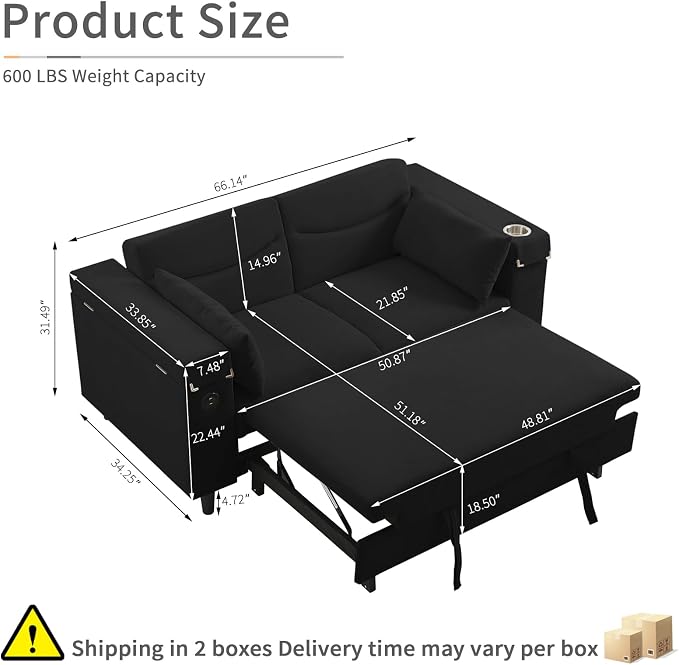 hansones 66" Multi-Functional Pull-Out Sofa Bed - Image 2