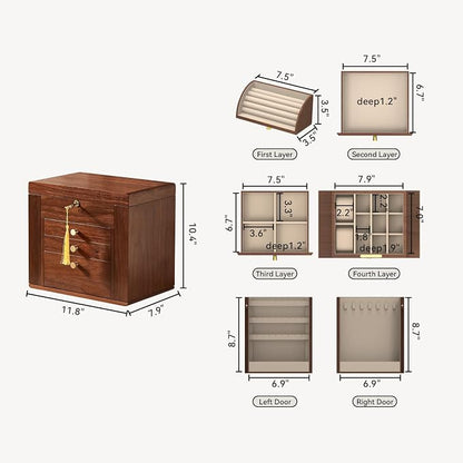 CHOSIN Black Walnut Wooden Jewelry Box, 4-Layer Lockable Organizer - Image 3