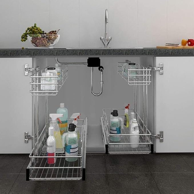 Under Sink Organizer 9"W X18.5"D，Pull Out Cabinet Organizer 2 Tier，Under Sink - Image 8
