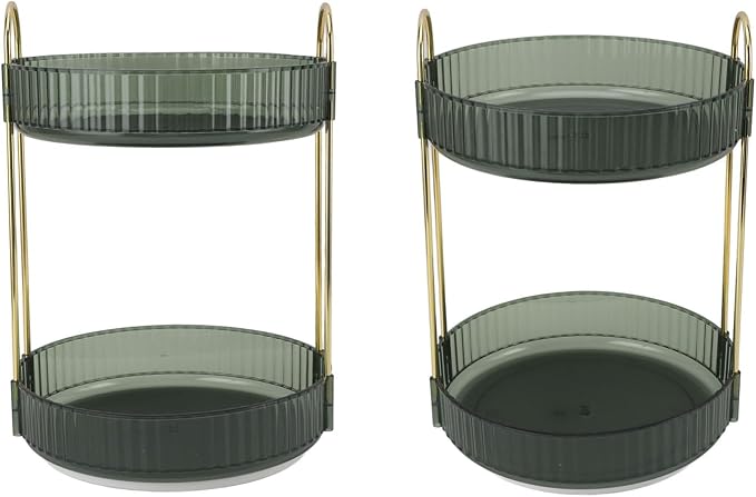 Makeup Organizer Rack 2 Tier 360 Deg Rotation Space Saving Cosmetic Countertop - Image 3
