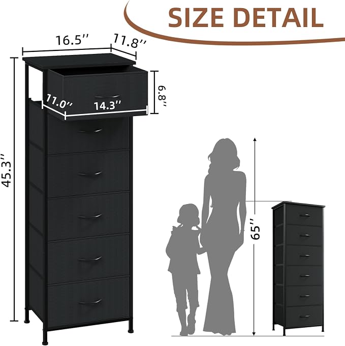 Somdot Tall Dresser for Bedroom, 6 Drawer Storage Cabinet, Vertical Nightstand - Image 3