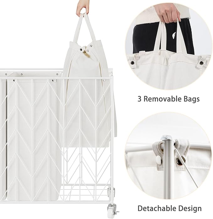 WOWLIVE Laundry Basket with Wheels, 142L Laundry Hamper 3 Section with Lid - Image 5