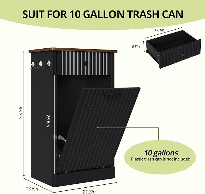 Tilt Out Trash Can Cabinet, 10 Gallon Fluted Laundry Hamper Cabinet - Image 2