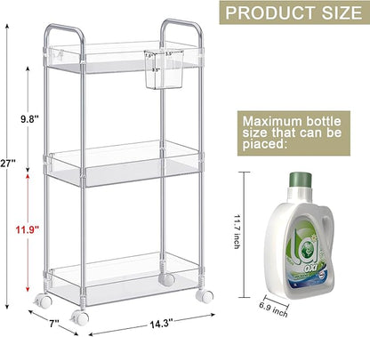 SPACEKEEPER 3 Tier Acrylic Storage Rolling Cart Clear Bathroom Cart Organizer - Image 2