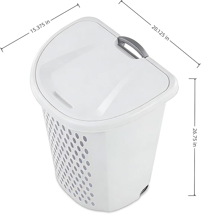 White Lalaundry Basket with Wheels and Lid, Portable Laundry Basket, Durable - Image 4
