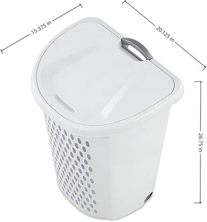 White Lalaundry Basket with Wheels and Lid, Portable Laundry Basket, Durable - Image 4