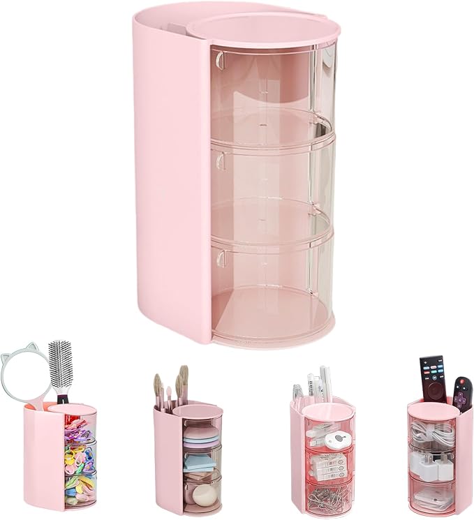 Hair Accessories Organizer, Rotating 3-Tier Pink Storage Tower, Hair Clips by Unknown
