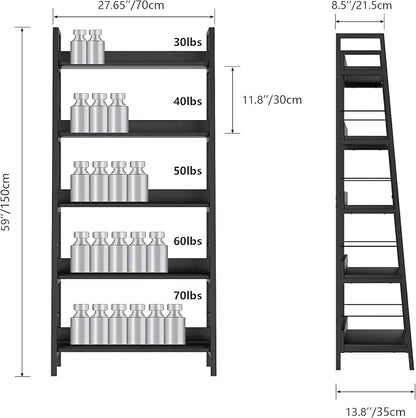 Himimi Black Ladder Bookshelf, 5 Shelf Bookcase Industrial Bookshelf Wood and - Image 3