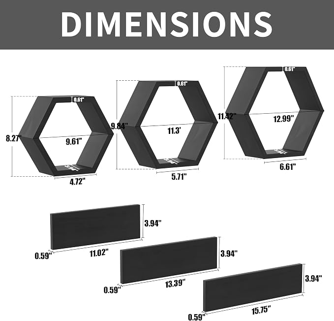 Wooden Hexagon Floating Shelves Wall Mounted - Image 3